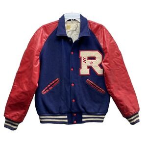Vintage Howe Varsity Bomber Jacket Mens 40 Wool Blend Faux Leather Letterman USA
